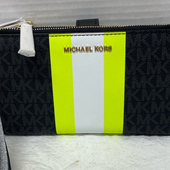 Michael Kors Continental Wristlet Wallet Logo Monogram Neon Striped NWT - Picture 10 of 14
